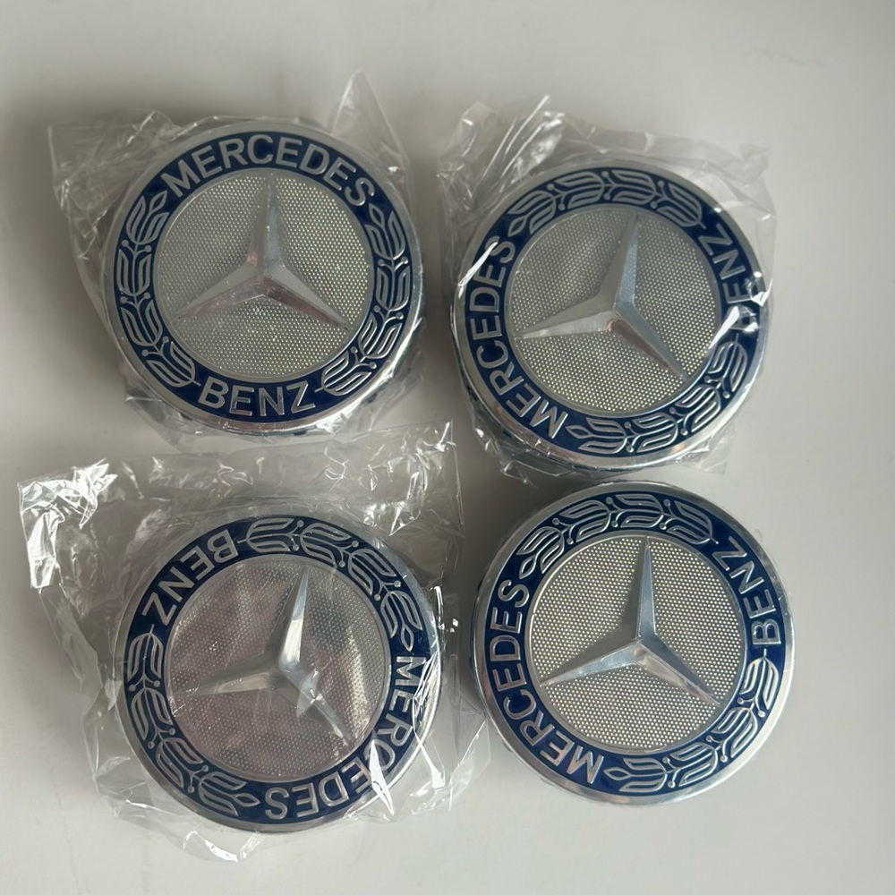 Set of 4 75MM Wheel Center Rim Caps Hubcaps for Mercedes-Benz AMG Blue Wreath